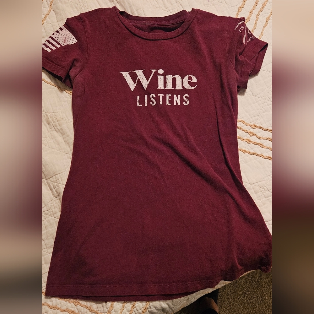 Grunt Style Burgundy 'Wine Listens' Women's Tee